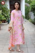 Terry Voile Kurta Pant with Dupatta in Floral Block Print