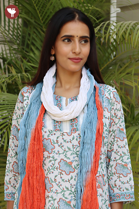 Mulmul Cotton Kurta Pant with Dupatta Set in Floral Block Print