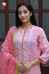 Kota Doria Kurta Pant Set With Dupatta In Block Print