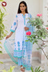 Cambric Cotton White & Aqua Kurta Pant with Dupatta in Floral Block Print