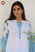 Cambric Cotton White & Aqua Kurta Pant with Dupatta in Floral Block Print