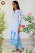 Cambric Cotton White & Aqua Kurta Pant with Dupatta in Floral Block Print