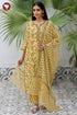 Kota Doria Mustard Yellow Kurta Pant with Dupatta In Floral Block Print