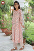 Bizzy Lizzy White & Rust Kurta Pant with Dupatta in Block Print