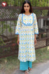 Cambric Cotton Kurta And Pant Set In Floral Block Print