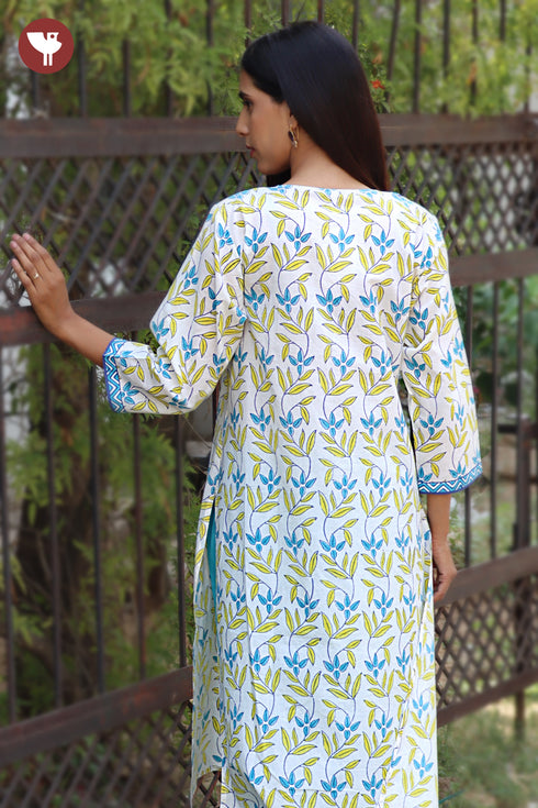 Cambric Cotton Kurta And Pant Set In Floral Block Print