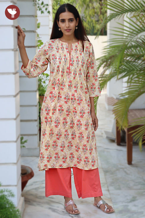 Cambric Cotton Kurta And Pant Set In Floral Print