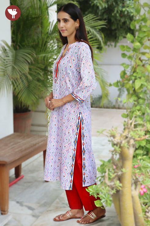 Terry Voile Kurta Pant with Dupatta in Block Print