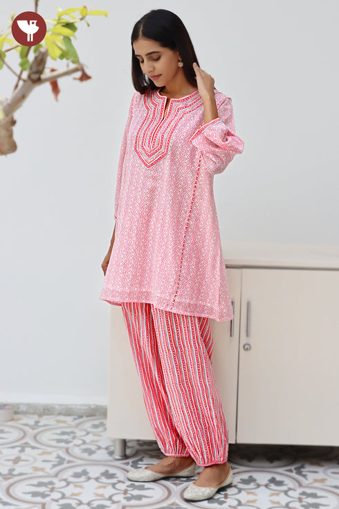 Mul Mul Cotton Kurta and Pant Set in Hand Screen Print