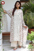 Mul Mul Cotton Kali Style Kurta Pant with Dupatta in Geometric Block Print