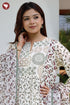 Mul Mul Cotton Kali Style Kurta Pant with Dupatta in Geometric Block Print