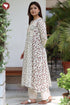 Mul Mul Cotton Kali Style Kurta Pant with Dupatta in Geometric Block Print