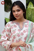 Chanderi Silk Kurta Pant with Dupatta in Pomegranate Block Print
