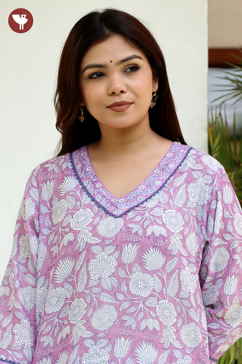 Chanderi Silk Kurta Pant With Dupatta In Floral Block Print
