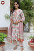 Chanderi Silk Kurta Pant with Dupatta in Embroidered & Floral Block Print