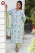 Chanderi Silk Teal Kurta Pant with Dupatta in Floral Block Print