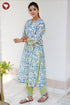 Chanderi Silk Teal Kurta Pant with Dupatta in Floral Block Print