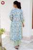 Chanderi Silk Teal Kurta Pant with Dupatta in Floral Block Print