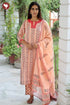 Chanderi Silk Peach Kurta Pant with Dupatta in Floral Block Print