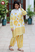 Slub Cotton Lemon & Yellow Kurta And Pant Set in Block Print