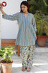 Cambric Cotton Blue & Olive Green Stripe Kurta and Floral Salwar Set