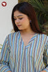 Cambric Cotton Blue & Olive Green Stripe Kurta and Floral Salwar Set