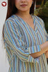 Cambric Cotton Blue & Olive Green Stripe Kurta and Floral Salwar Set