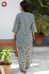 Cambric Cotton Blue & Olive Green Stripe Kurta and Floral Salwar Set