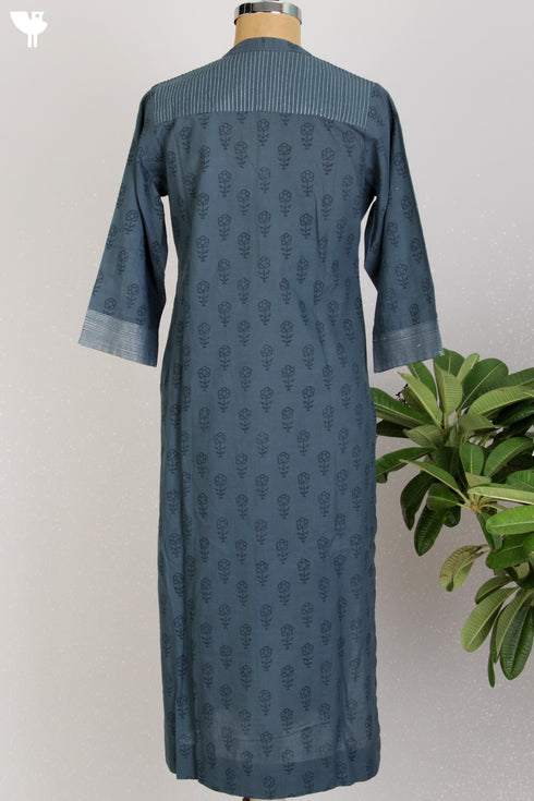 Cambric Cotton Kurta With Kota Doria Dupatta In Graphic Block Print