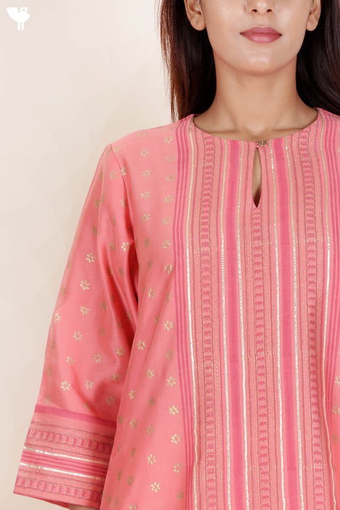 Chanderi Silk Kurta Dupatta Set With Gold Block Print