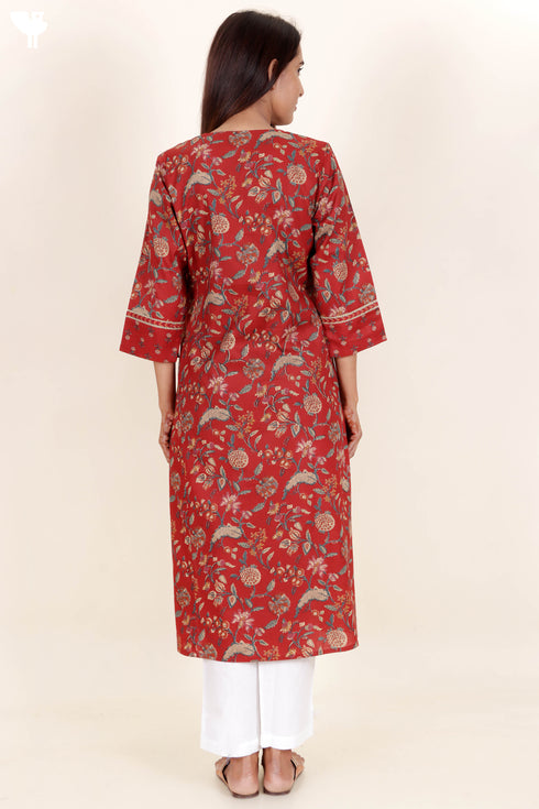 Cambric Cotton Kurta And Mulmul Dupatta With Block Print