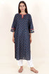 Cambric Cotton Kurta And Mulmul Dupatta With Block Print