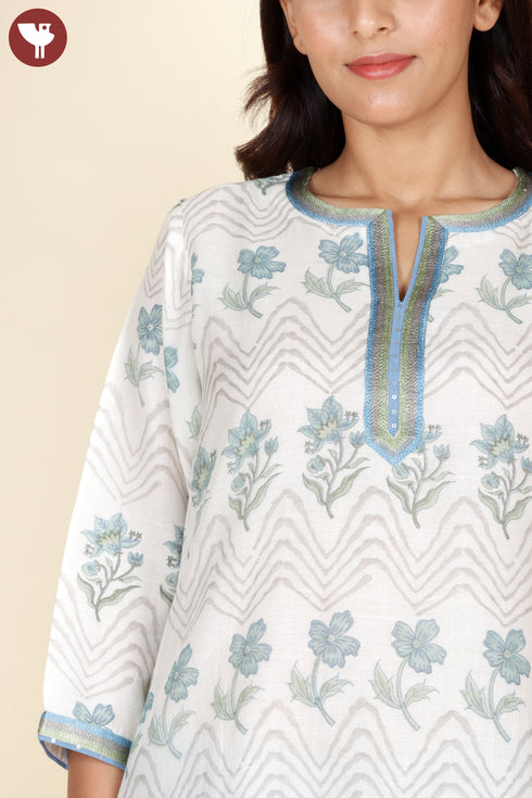 Chanderi Silk Kurta Dupatta Set In Floral Block Print