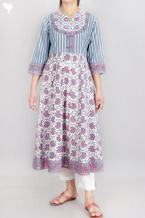 Cambric Cotton Yoke Dress With Assorted Block Print