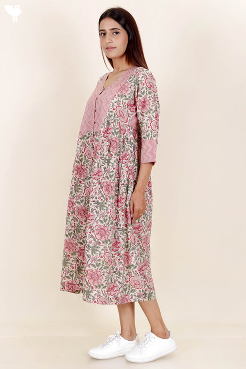 Cambric Cotton Dress In Block Print