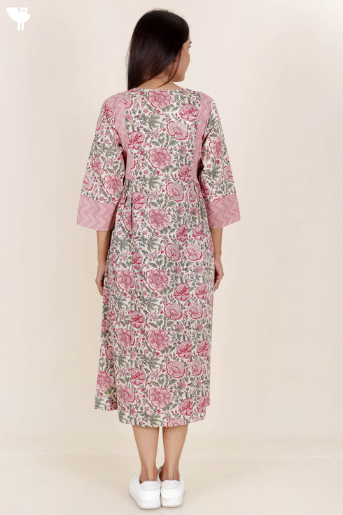 Cambric Cotton Dress In Block Print