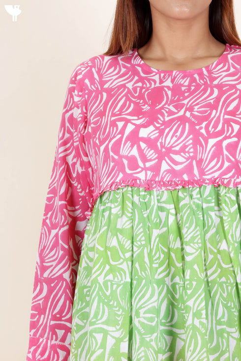 Mulmul Cotton Tiered Dress in Block Print