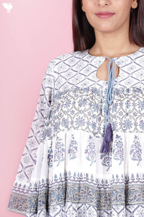 Mulmul Cotton Maxi Gathered Dress With Floral Block Print