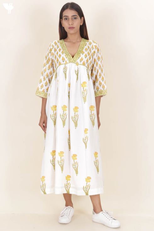 Modal Silk Dress In Floral Block Print