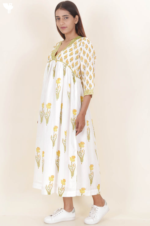 Modal Silk Dress In Floral Block Print