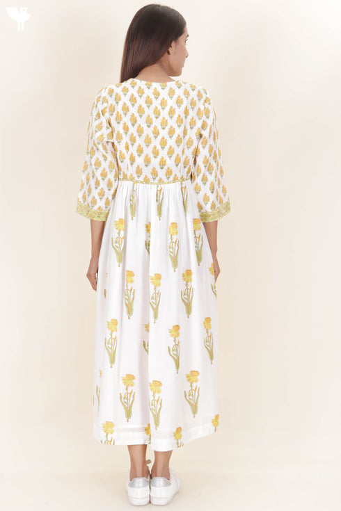 Modal Silk Dress In Floral Block Print