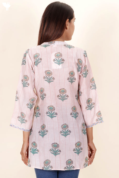 Modal Silk Top In Floral Block Print