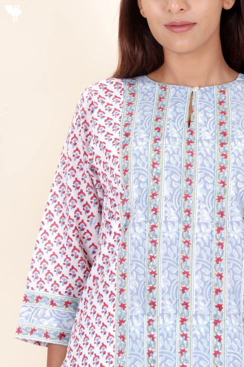 Cambric Cotton Kurta In Block Print