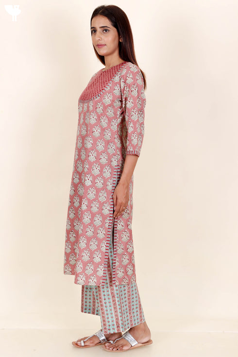 Cambric Cotton Kurta In Floral Block Print