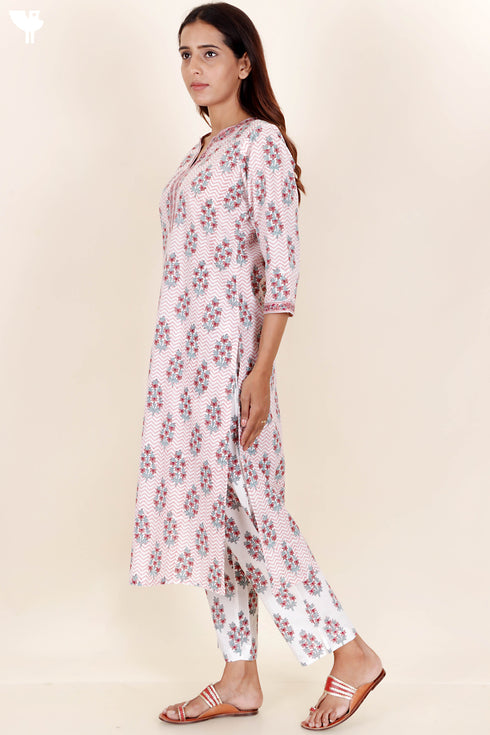 Cambric Cotton Kurta In Floral Block Print