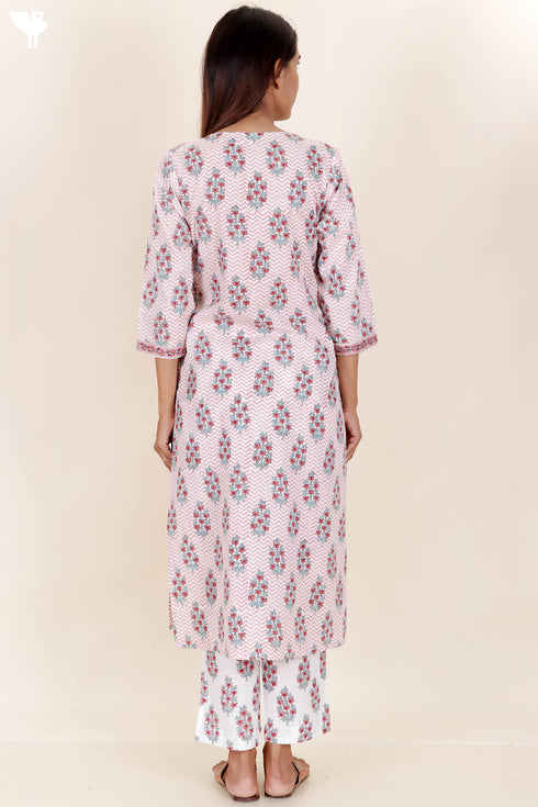 Cambric Cotton Kurta In Floral Block Print