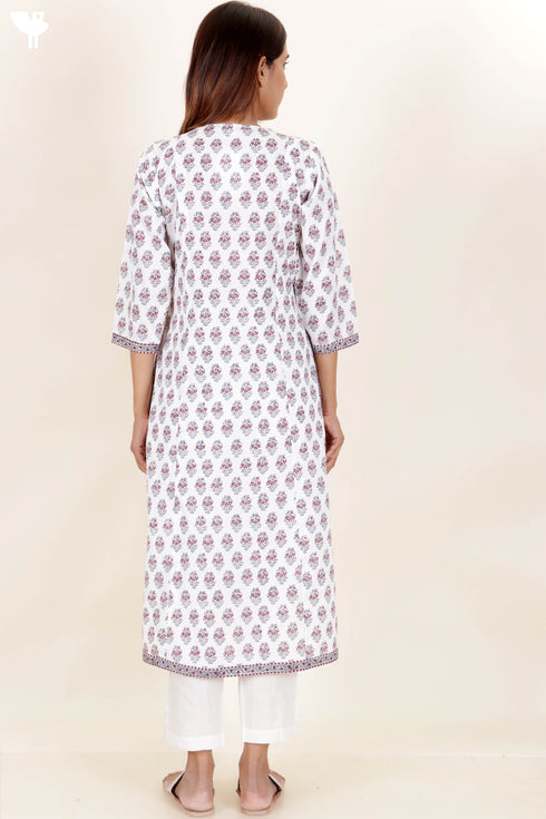 Cambric Cotton Kurta In Floral Block Print