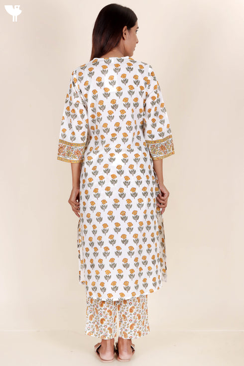 Cambric Cotton Kurta In Floral Block Print