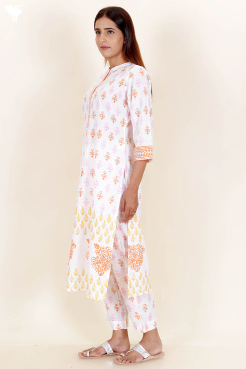 Cambric Cotton Kurta In Block Print