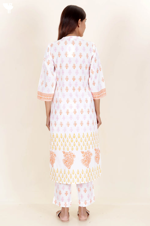 Cambric Cotton Kurta In Block Print